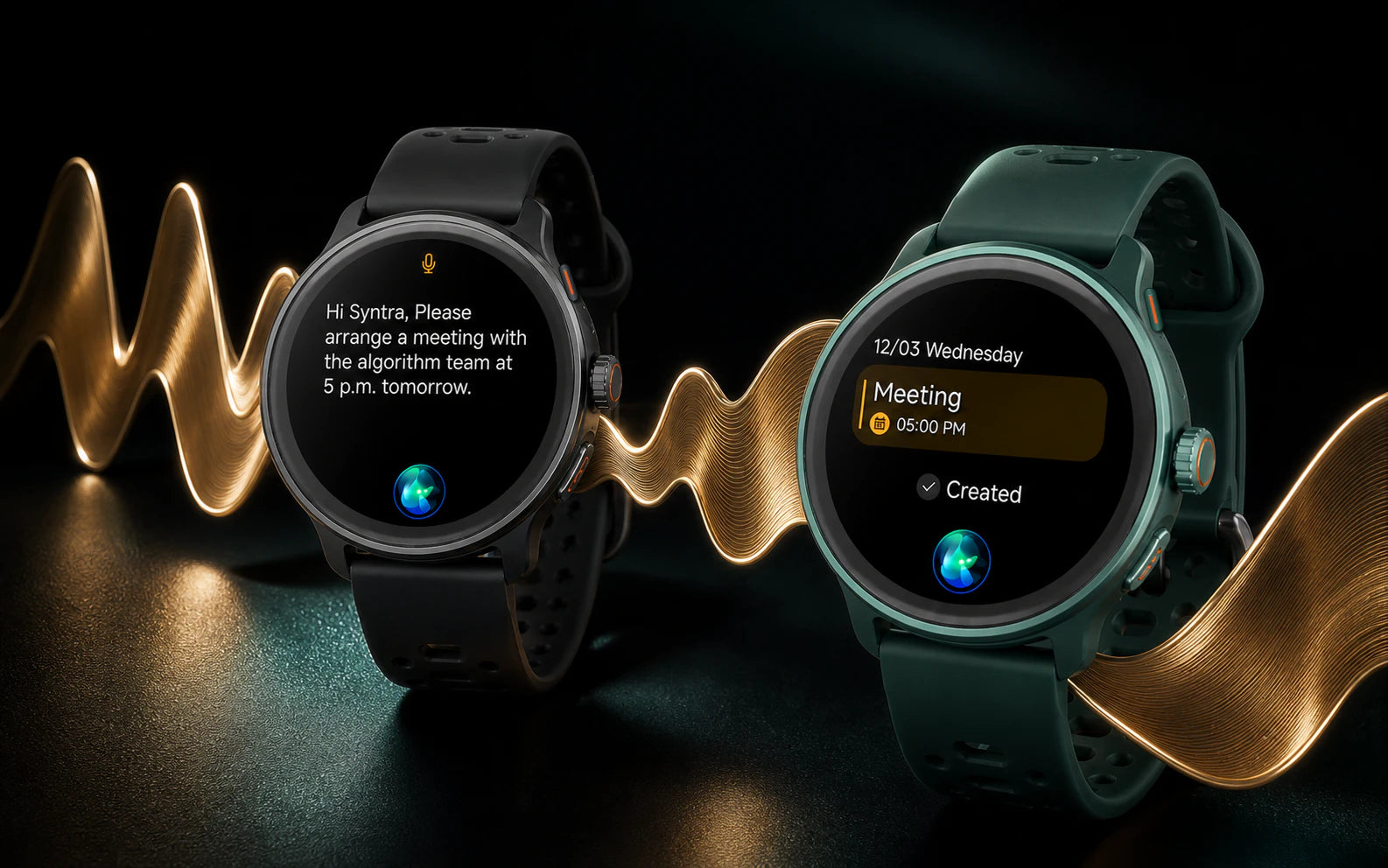 Montres VELA affichant une commande et une réponse dans l'interface Syntra AI